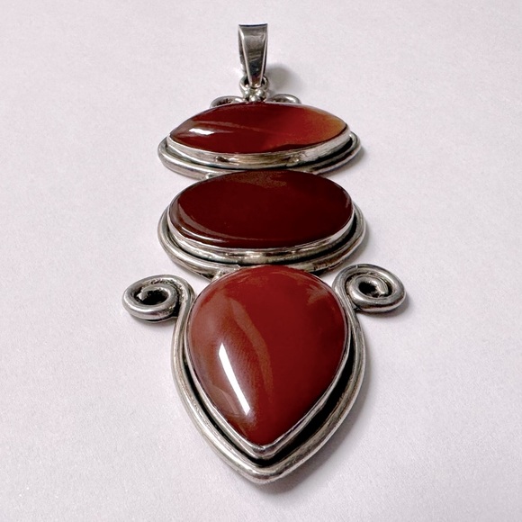 Carnelian & Silver Large Triple Pendant - 3 Different Stones - Picture 2 of 7